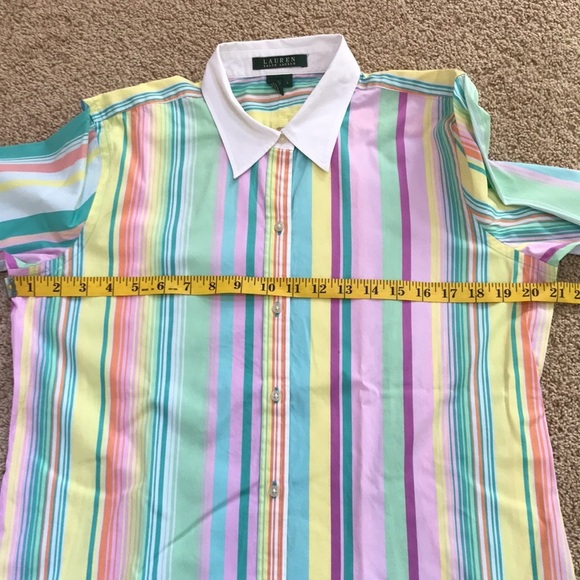 Lauren Ralph Lauren large striped cotton long sleeve button down shirt. - Picture 6 of 8
